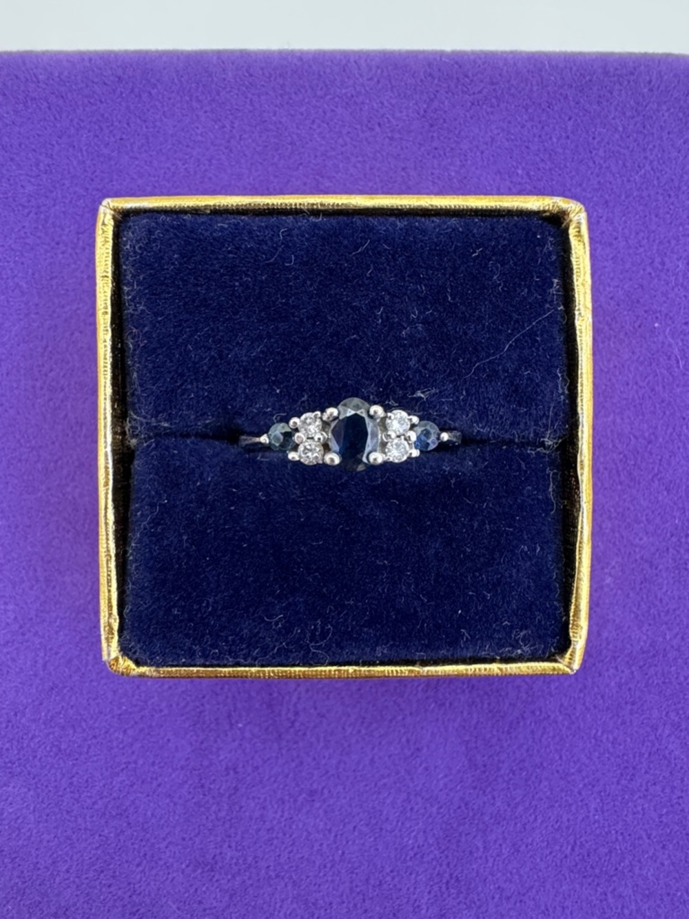 💛 14k White Gold Blue & White Sapphire Ring